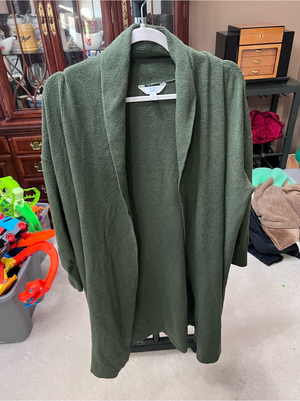 Time and Tru Olive Green Open-Front Cardigan